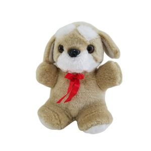 Tonytoy 7" Beige Teddy Bear Puppy Dog Plush Stuffed Animal Toy Red Bow